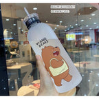 'We Bare Bears' Frosted Plastic Water Bottle with Straw