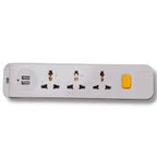 Extension Lead with 2 Meters Heavy Duty Copper Cable, 3 Power Sockets Extension Board with 2 USB & 1 Type C